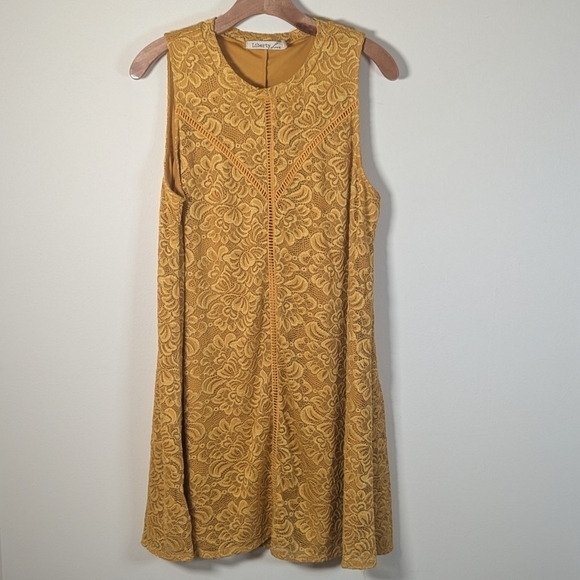 🌼 Liberty Love Mustard Lace Sleeveless Swing Dress – XL Golden Goddess Vibes - Picture 1 of 8